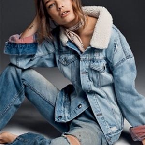 Free People plaid lined Sherpa trucker jacket